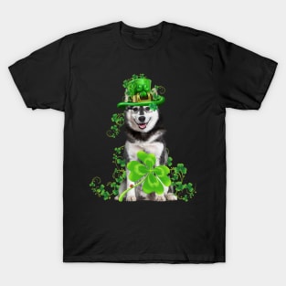 Lucky Husky Dog Shamrock St Patrick's Day T-Shirt